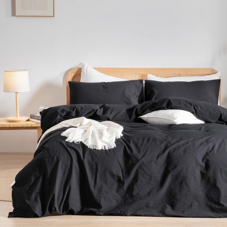 BESTOUCH Duvet Cover Set – 100% Washed Cotton, Deep Black, Twin/Twin XL