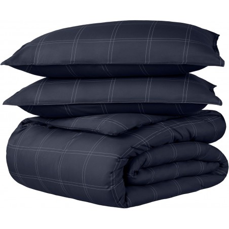Bare Home Duvet Cover Set Queen – 1800 Super Soft Collection, Midnight Blue/White Plaid (90"x92")