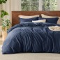 Bedsure Duvet Cover Set Queen – 100% Washed Cotton, Linen-Like Finish, Navy (90"x90")