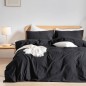 BESTOUCH Duvet Cover Set – 100% Washed Cotton, Linen Feel, Deep Black, Twin/Twin XL