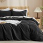 PHF Waffle Weave Duvet Cover Set – Queen Size, Ultra Soft, Luxury Textured, Black (3pcs)
