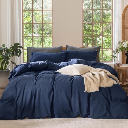 MooMee Bedding Duvet Cover Set – 100% Washed Cotton, Linen-Like, Bright White, King (104"x90", 3pcs)