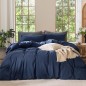 MooMee Bedding Duvet Cover Set – 100% Washed Cotton, Linen-Like, Bright White, King (104"x90", 3pcs)