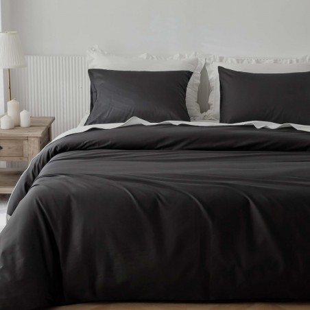 HeimenAogo Egyptian Cotton Duvet Cover Set – Queen Size, Moonless Night Black, 3pcs Sateen Weave