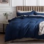 Bedsure Cotton Duvet Cover Queen – 100% Cotton Waffle Weave, Navy Blue, 3pcs (90"x90")