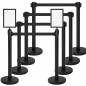 Therwen 8 Pcs Crowd Control Stanchions Set – Black Retractable Belt Barrier with 2 Sign Holders