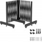16FT Industrial Metal Expandable Barricade – Black Folding Retractable Traffic Fence with Lockable Casters