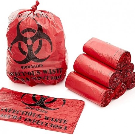Infectious Biohazard Waste Bags – Medical Grade, Leak-Proof Trash Can Liners (Red, 24" x 24", 10 Gallon, 100-Pack)