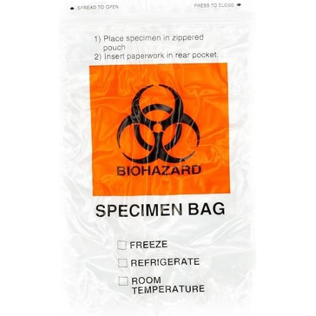 Specimen Biohazard Bags with Extra Pocket – 6"x9" (Pack of 1,000) by BioRx Sponix