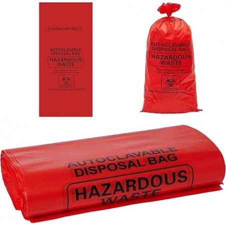 Biohazard Disposal Bags with Warning Label & Sterilization Indicator – 24" x 12" x 12" x 3 mil (100 Pcs/Pack)