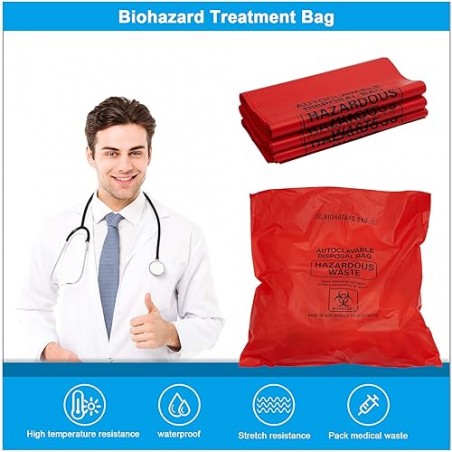 Biohazard Disposal Bags with Warning Label & Sterilization Indicator – 24" x 12" x 12" x 3 mil (100 Pcs/Pack)