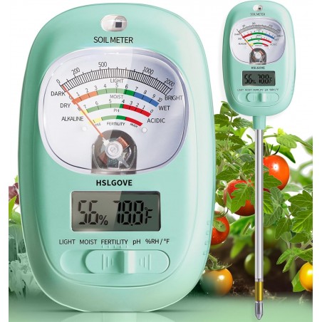 HSLGOVE Soil Test Kit – 7-in-1 Moisture, pH, Fertility & Temperature Meter – Mint Green