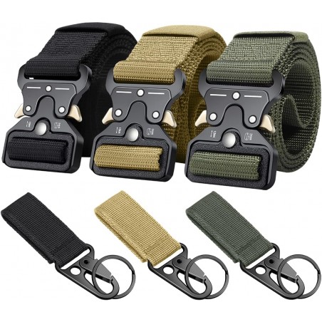 Ginwee 3-Pack Tactical Belt – Quick Release Military Style Belt with Molle Key Ring Holder