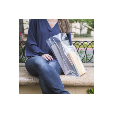 100 Clear Handle Bags 12x15 – Extra Thick 2.25 Mil Plastic Shopping Merchandise Gift Bags