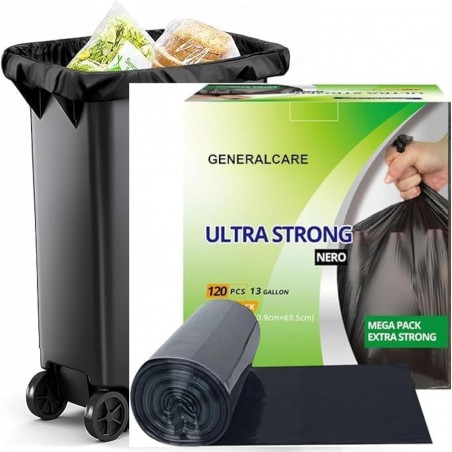 GENERALCARE 13 Gallon Tall Kitchen Trash Bags – Extra Strong, Unscented, 120 Count