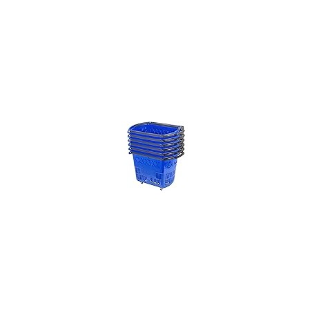 Mophorn 6PCS Plastic Rolling Shopping Baskets with Wheels – Blue, Handles