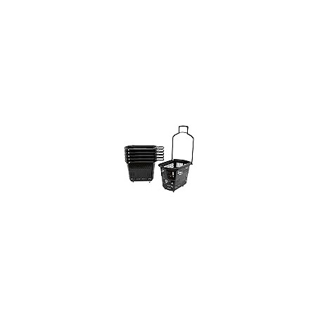 6PCS Shopping Carts 35L – Black Plastic Rolling Shopping Baskets with Handles