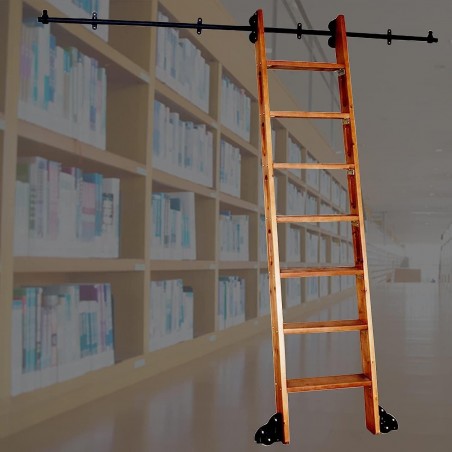 Rolling Ladder Hardware Kit – Black Round Track/Rail (6.6ft / 200cm & 16ft / 500cm Options)