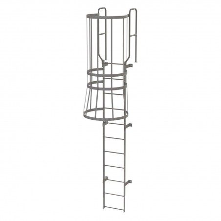 Tri-Arc WLFC1211-Y 11-Rung Walk-Thru Fixed Steel Ladder with Cage, Safety Yellow Powder Coat Finish