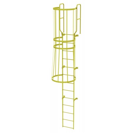 Tri-Arc WLFC1211-Y 11-Rung Walk-Thru Fixed Steel Ladder with Cage, Safety Yellow Powder Coat Finish