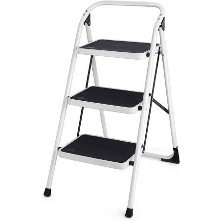 Goplus 3 Step Ladder, Folding Heavy Duty Steel Stool with Anti-Slip Platform for Home and Commercial Use