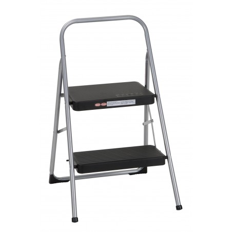 COSCO OPP Folding 2 Step Step Stool – Max Height 7ft 11in (Platinum & Black, All Steel)