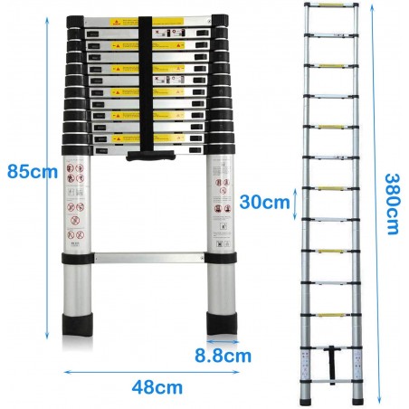 Aluminum Telescopic Folding Extension Ladder 12.5FT/3.8M – EN131 Certified, 330lb Capacity