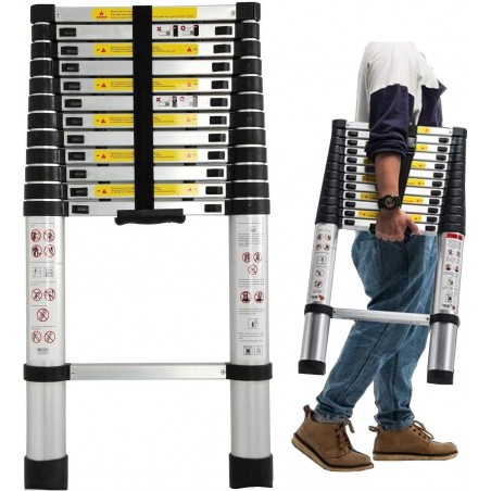 Aluminum Telescopic Folding Extension Ladder 12.5FT/3.8M – EN131 Certified, 330lb Capacity