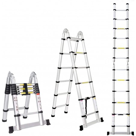 12.5FT Aluminum Telescopic A-Frame Extension Ladder – 330lb Load, EN131 Certified