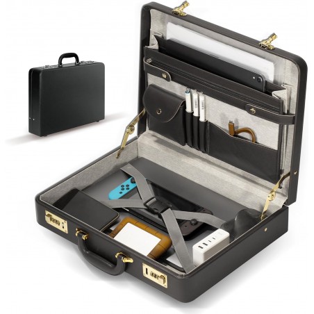 Briefcases for Men – HAESTUS Professional Leather Briefcase with Lock, Hard Shell Executive Attache Case for Laptop & Documents