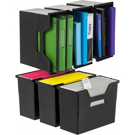 IRIS USA Medium Portable Desktop File Box with Open Lid, 6 Pack – Black