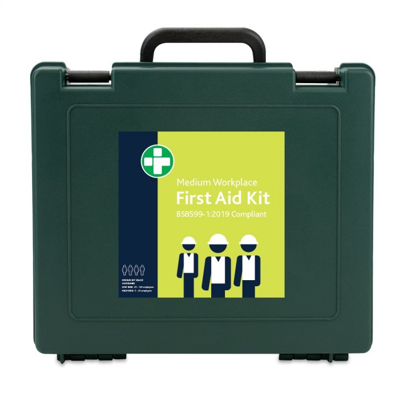 Reliance BS8599-1:2019 Medium Workplace First Aid Kit in Green Oxford Box – inc bracket