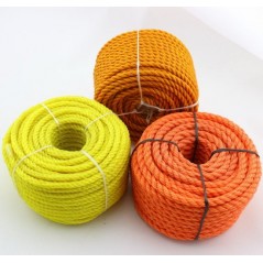 3 Strand Twisted Polypropylene Mooring Rope, yellow, orange