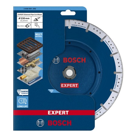 Bosch EXPERT Diamond Pipe Cut Wheel Cutting Disc – 230 mm (For Large Angle Grinders with Locking Nut)