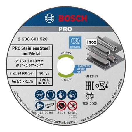 Bosch PRO Stainless Steel and Metal Bonded Cutting Disc – 76 x 1 x 10 mm (For Mini Angle Grinders)