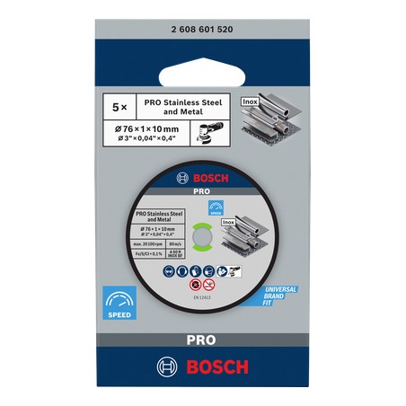Bosch PRO Stainless Steel and Metal Bonded Cutting Disc – 76 x 1 x 10 mm (For Mini Angle Grinders)