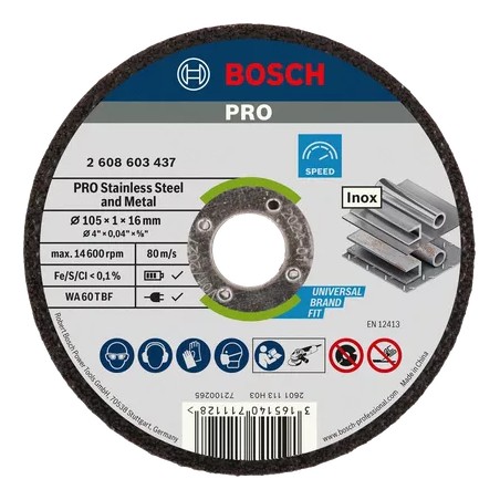 Bosch PRO Stainless Steel and Metal Bonded Cutting Disc – 105 x 1 x 16 mm