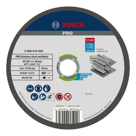 Bosch PRO Stainless Steel and Metal Bonded Cutting Disc – 125 x 1.0 x 16 mm