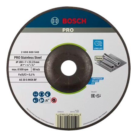 Bosch PRO Stainless Steel Bonded Grinding Disc – For Large Angle Grinders with Locking Nut